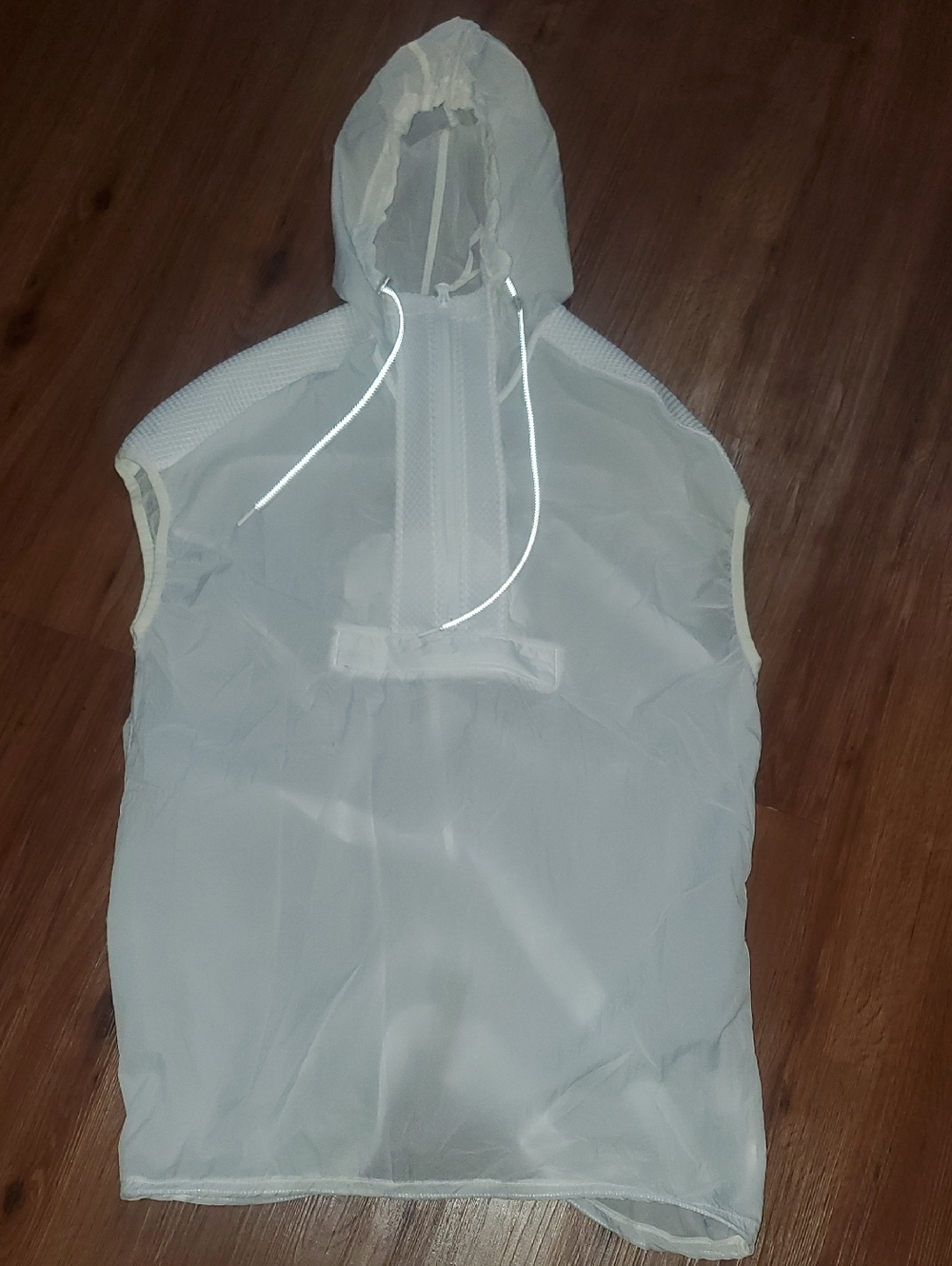 Zella Sheer White Sleeveless Hooded Pullover Raincoat